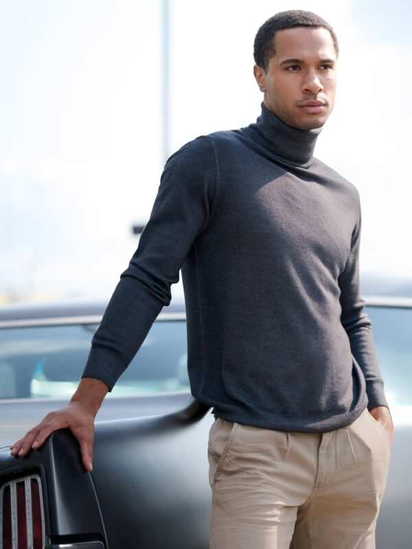 emilio adani Herren Pullover mit Merinowolle Grau regular uni Rollkragen von emilio adani