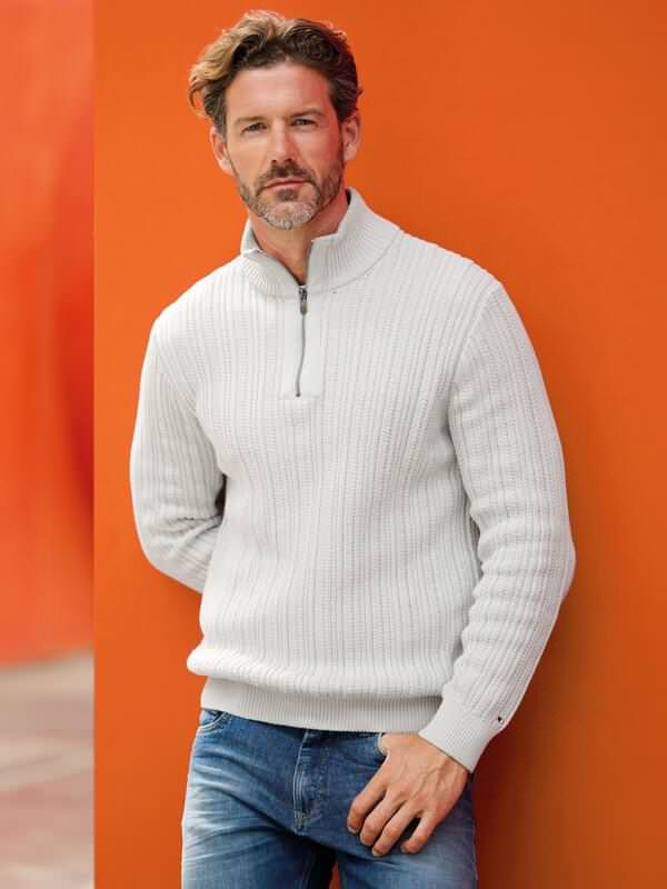 emilio adani Herren Pullover mit Troyerkragen Grau regular uni Zipper von emilio adani