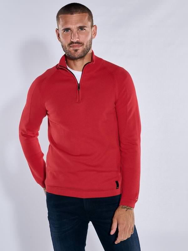 emilio adani Herren Pullover mit Troyerkragen Rot regular uni Stehkragen von emilio adani