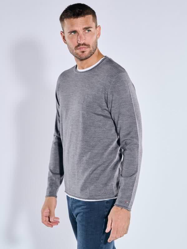 emilio adani Herren Pullover aus Merinowolle Grau regular uni Rundhals von emilio adani