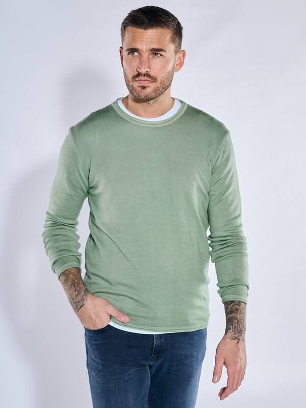 emilio adani Herren Pullover aus Merinowolle Türkis regular uni Rundhals von emilio adani