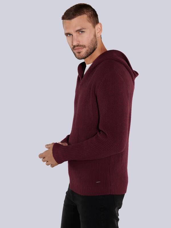 emilio adani Herren Pullover mit Kapuze Rot regular uni Kapuze von emilio adani
