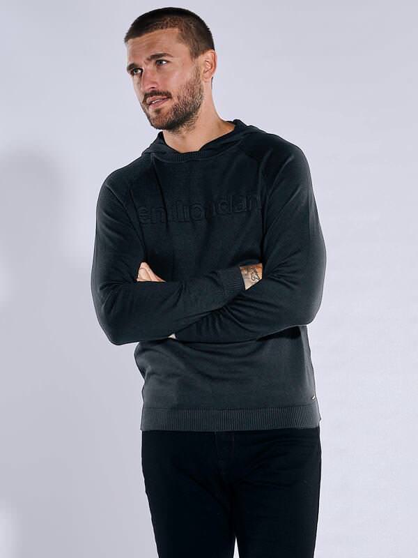 emilio adani Herren Pullover mit Kapuze Schwarz regular uni von emilio adani