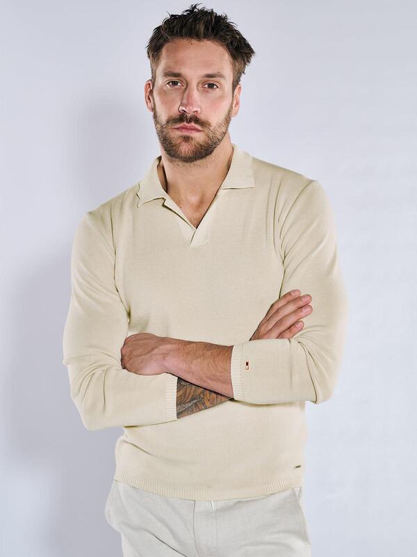 emilio adani Herren Pullover mit Polo-Kragen Weiß regular uni Haifisch von emilio adani