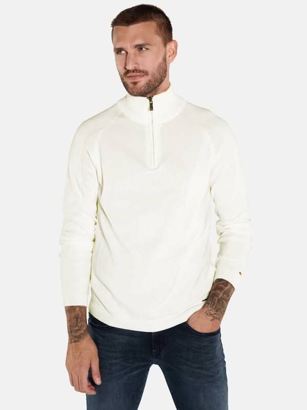 emilio adani Herren Pullover mit Polo-Kragen weiß regular uni Stehkragen von emilio adani