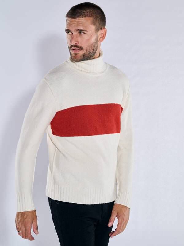 emilio adani Herren Pullover mit Rollkragen Weiß regular gemustert Rollkragen von emilio adani