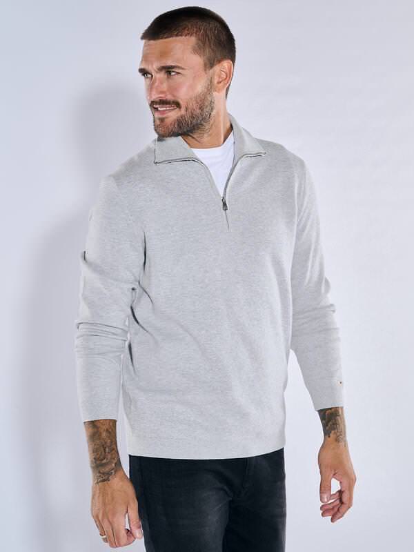 emilio adani Herren Pullover mit Troyerkragen Grau regular uni Stehkragen von emilio adani