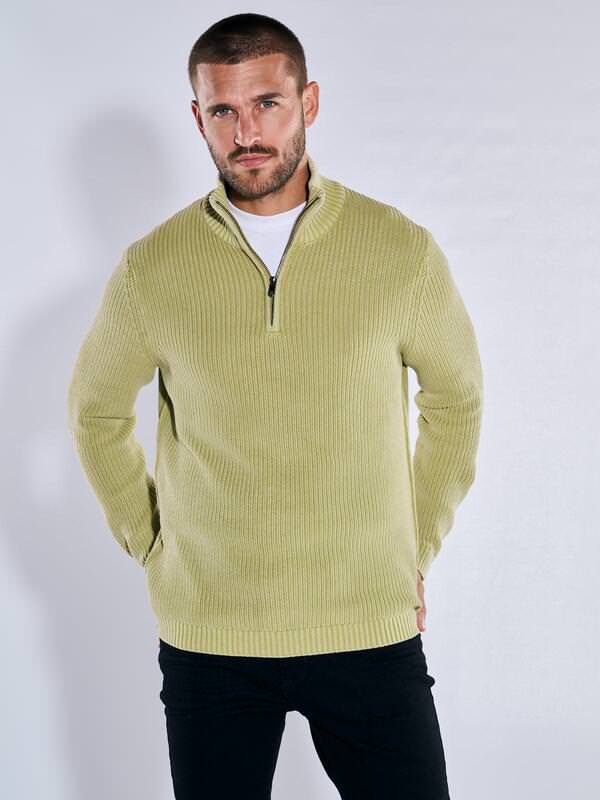 emilio adani Herren Pullover mit Troyerkragen Grün regular uni Stehkragen von emilio adani