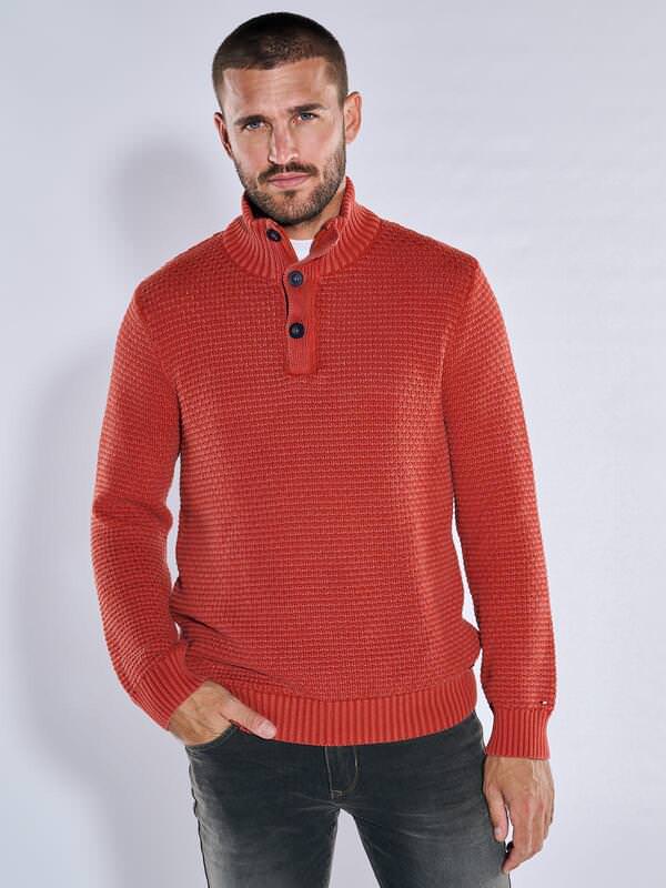 emilio adani Herren Pullover mit Troyerkragen Orange regular uni Stehkragen von emilio adani