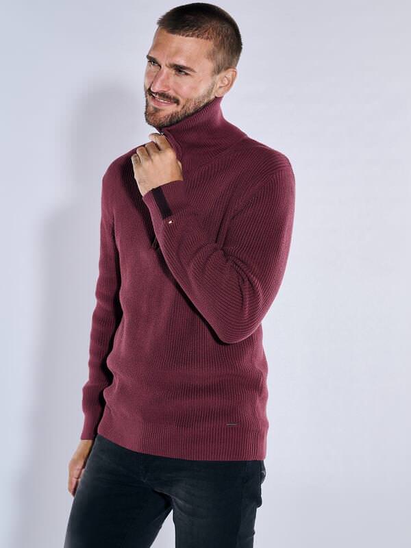emilio adani Herren Pullover mit Troyerkragen Violett regular uni Stehkragen von emilio adani