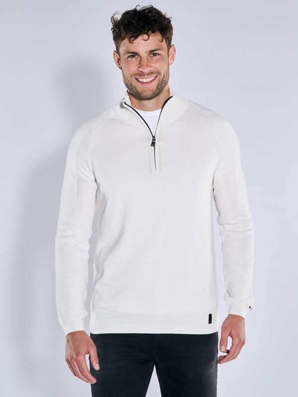 emilio adani Herren Pullover mit Troyerkragen Weiß regular uni Zipper von emilio adani