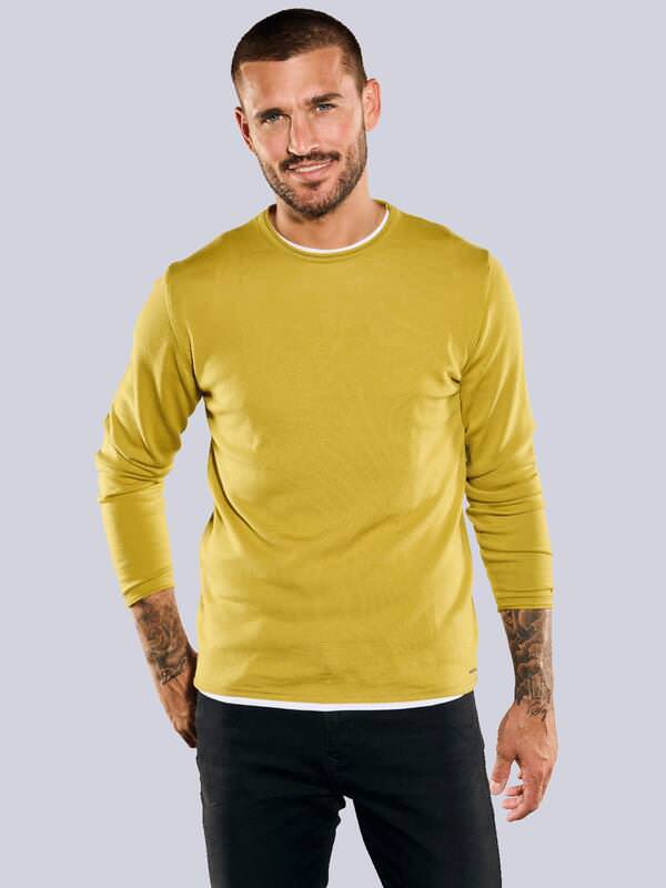 emilio adani Herren Pullover regular Gelb uni Rundhals von emilio adani
