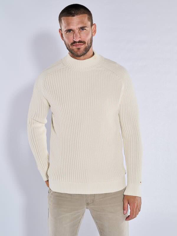 emilio adani Herren Pullover regular Weiß uni Stehkragen von emilio adani