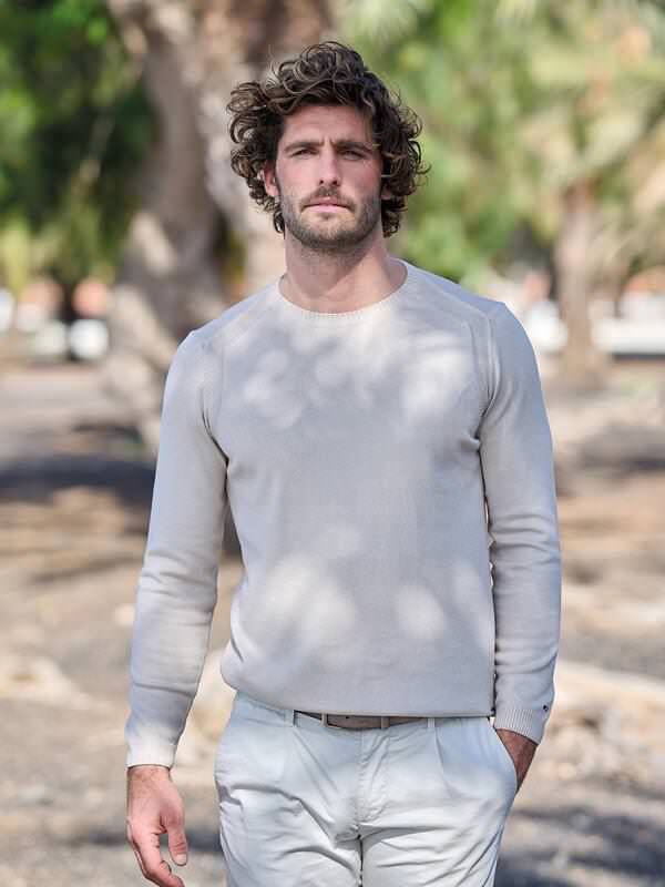 emilio adani Herren Pullover regular Beige uni Rundhals von emilio adani
