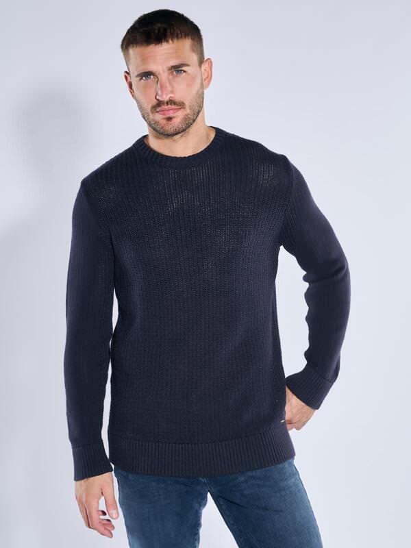 emilio adani Herren Pullover strukturiert Blau regular uni Rundhals von emilio adani