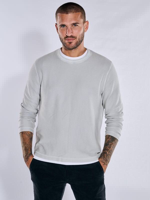 emilio adani Herren Pullover strukturiert Grau regular gemustert Rundhals von emilio adani