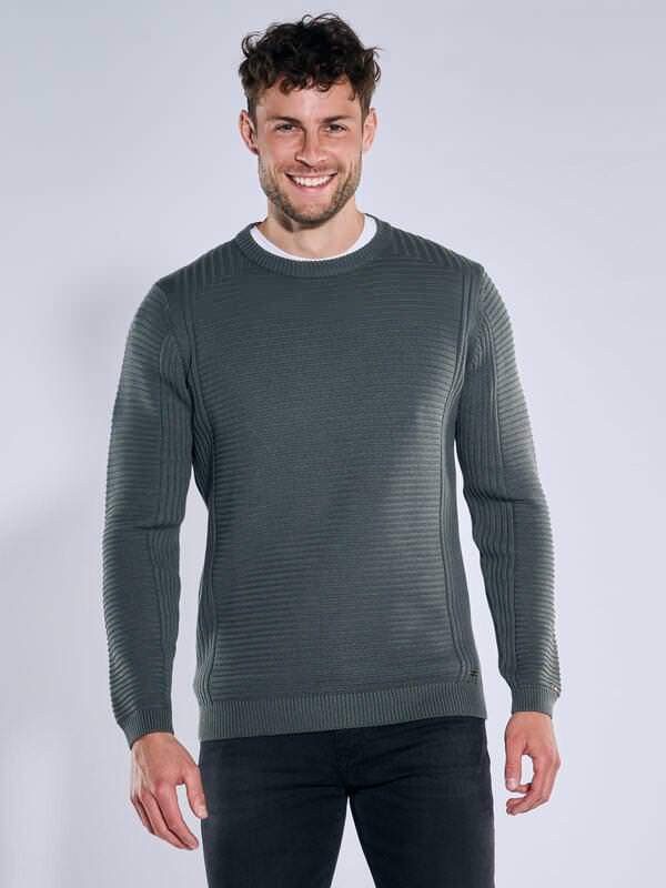 emilio adani Herren Pullover strukturiert Grün regular uni Rundhals von emilio adani