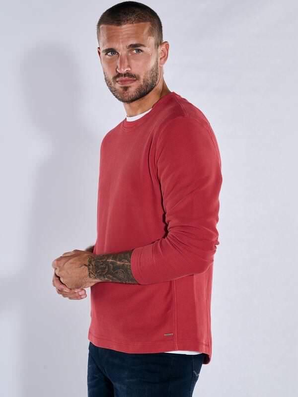 emilio adani Herren Pullover strukturiert Rot regular gemustert Rundhals von emilio adani