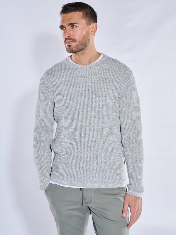 emilio adani Herren Pullover strukturiert Beige regular uni Rundhals von emilio adani