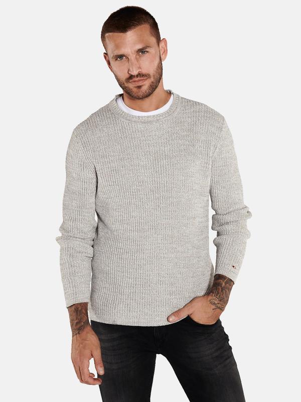 emilio adani Herren Pullover strukturiert beige regular uni Rundhals von emilio adani