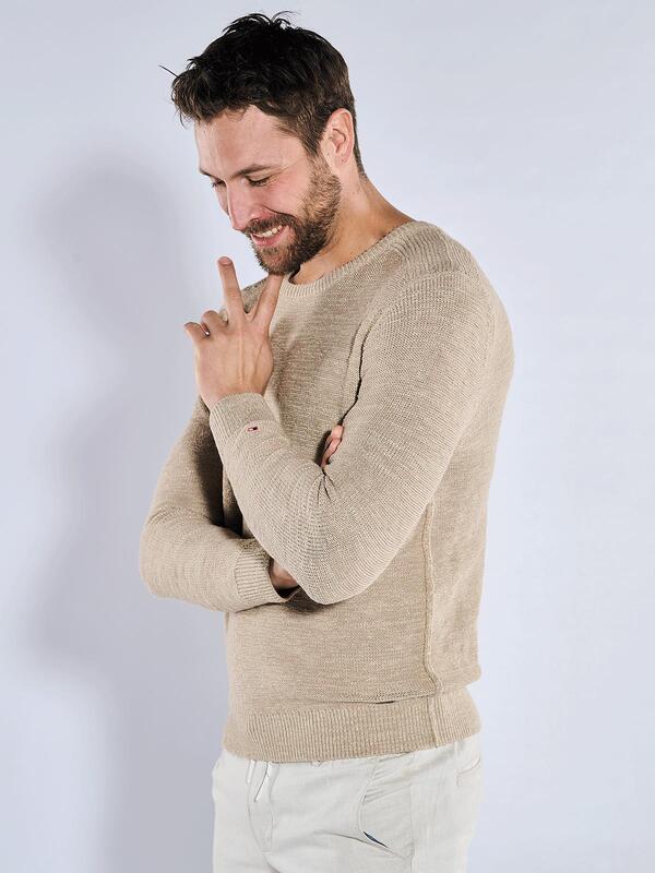 emilio adani Herren Pullover strukturiert Beige regular uni Rundhals von emilio adani