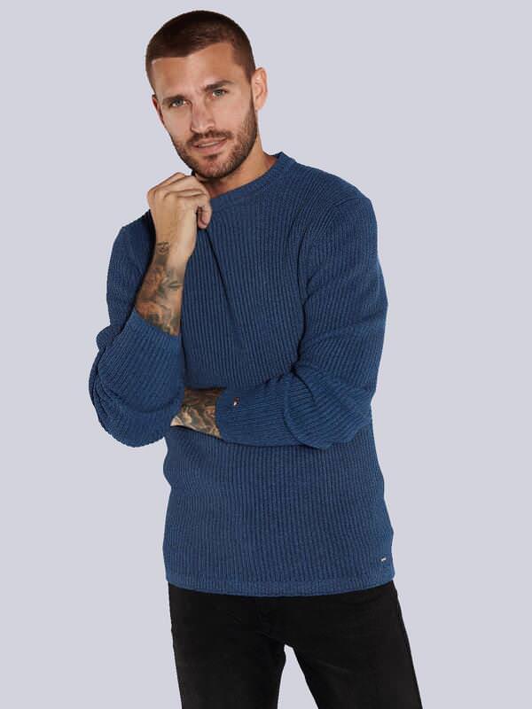 emilio adani Herren Pullover strukturiert Blau regular uni Rundhals von emilio adani