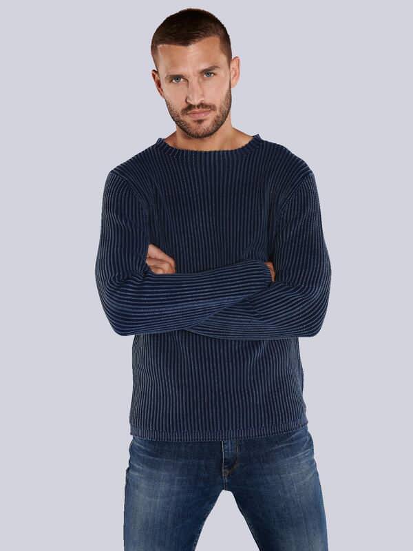 emilio adani Herren Pullover strukturiert blau regular uni Rundhals von emilio adani