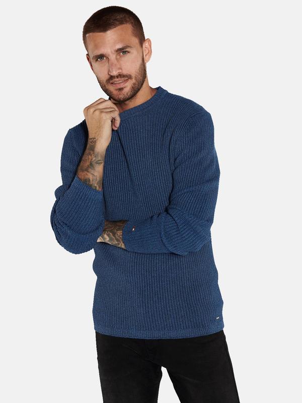 emilio adani Herren Pullover strukturiert blau regular uni Rundhals von emilio adani