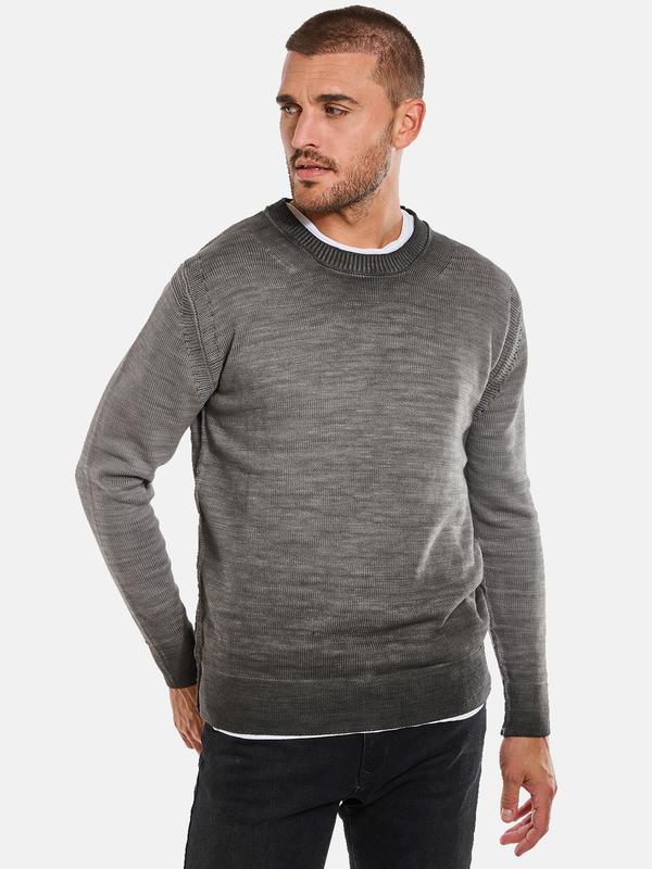 emilio adani Herren Pullover strukturiert grau regular uni Rundhals von emilio adani