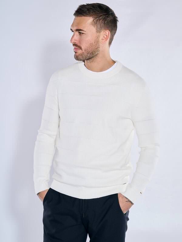 emilio adani Herren Pullover strukuriert weiß regular uni Rundhals von emilio adani