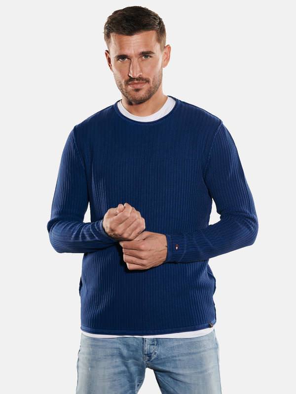 emilio adani Herren Pullover uni Blau regular Rundhals von emilio adani