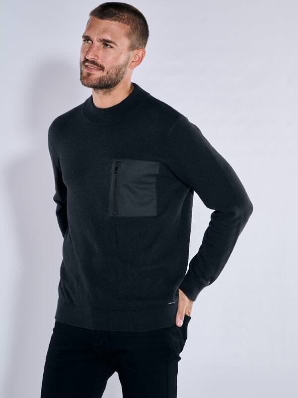 emilio adani Herren Pullover uni Schwarz regular Rollkragen von emilio adani