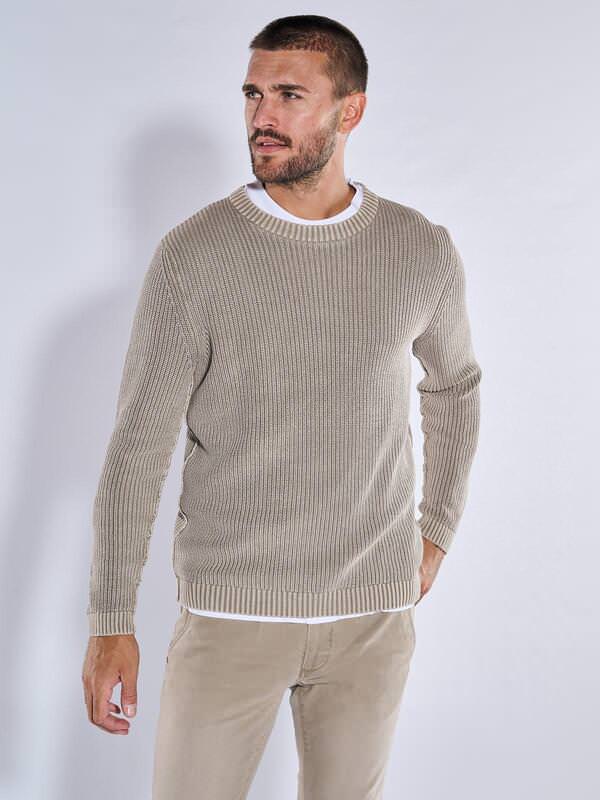 emilio adani Herren Pullover uni Beige regular Rundhals von emilio adani