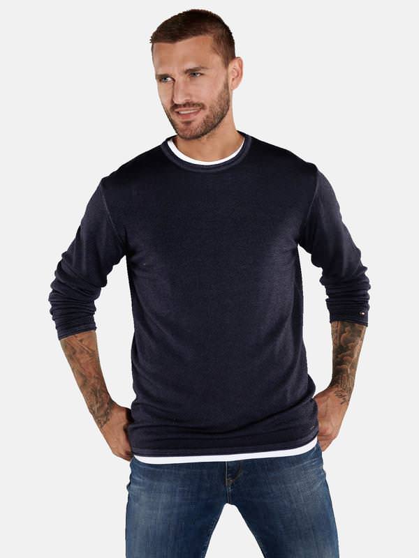 emilio adani Herren Pullover uni blau regular Rundhals von emilio adani