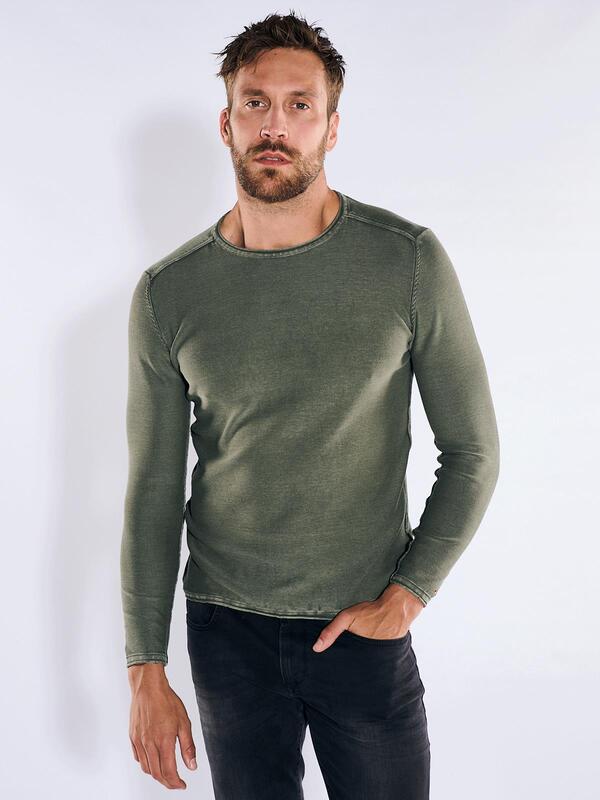 emilio adani Herren Pullover uni grün regular Rundhals von emilio adani