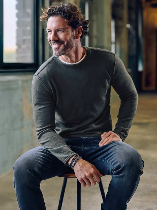 emilio adani Herren Rundhals Pullover Grün regular uni Rundhals von emilio adani