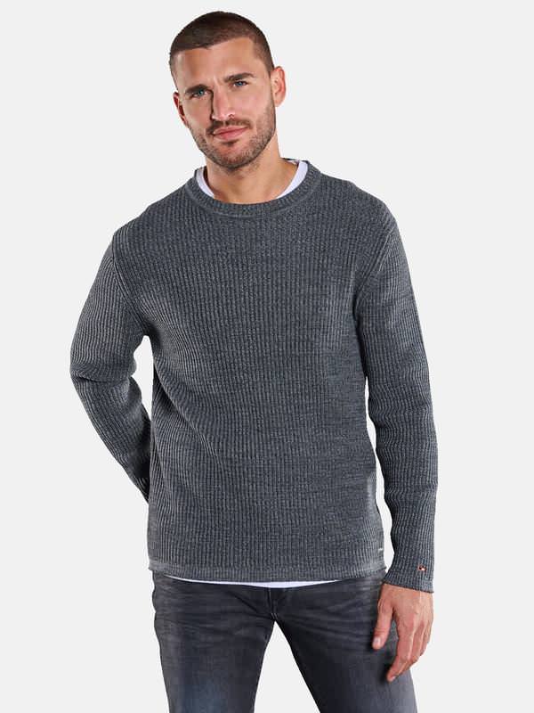 emilio adani Herren Pullover strukturiert grau regular gemustert Rundhals von emilio adani