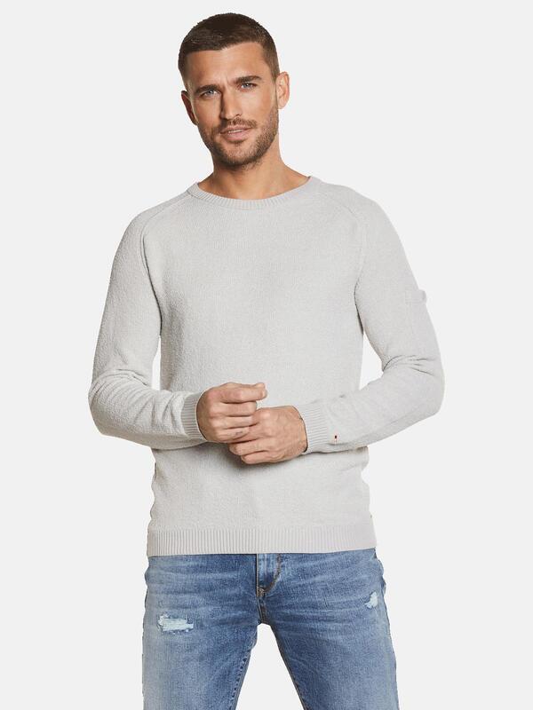 emilio adani Herren Pullover strukturiert grau regular uni Rundhals von emilio adani