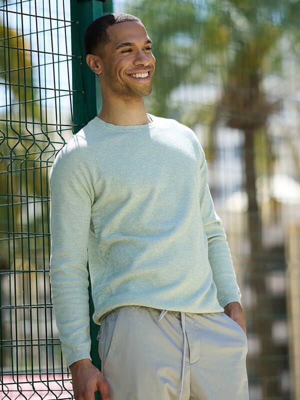emilio adani Herren Pullover meliert grün regular uni Rundhals von emilio adani