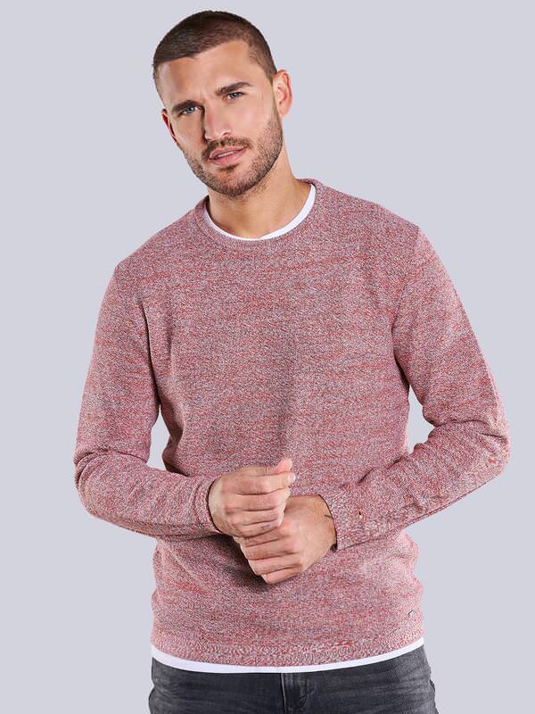 emilio adani Herren Rundhals Pullover rot regular gemustert Rundhals von emilio adani