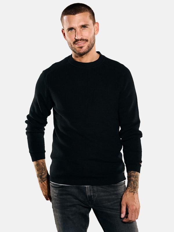 emilio adani Herren Pullover uni schwarz regular Rundhals von emilio adani