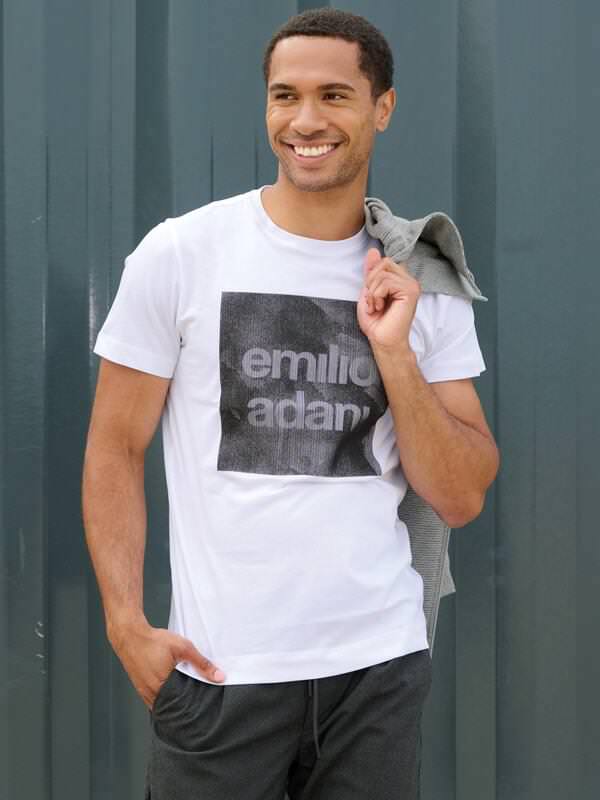 emilio adani Herren Rundhals T-Shirt Weiß regular gemustert Rundhals von emilio adani