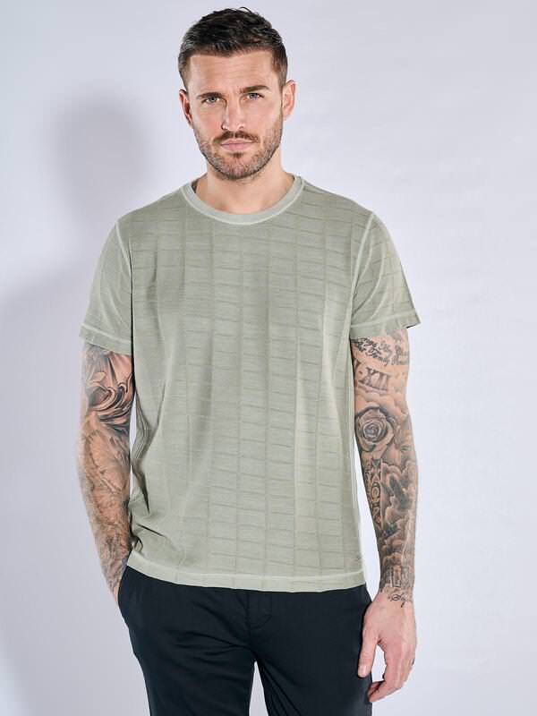 emilio adani Herren T-Shirt strukturiert grün regular gemustert Rundhals von emilio adani