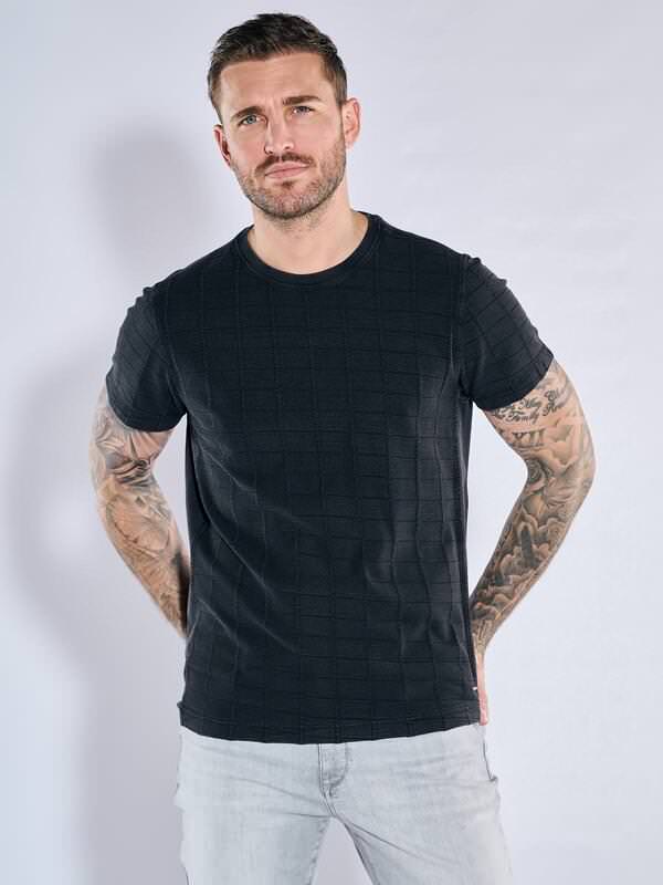 emilio adani Herren T-Shirt strukturiert Schwarz regular gemustert Rundhals von emilio adani