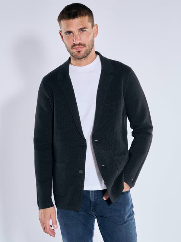 emilio adani Herren Sakko mit edler Strickstruktur Schwarz regular uni Reverskragen von emilio adani