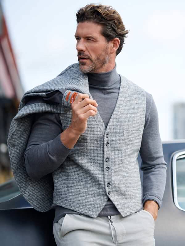 emilio adani Herren Sakkoweste Grau slim fit gemustert von emilio adani