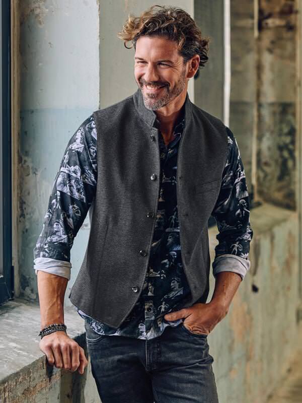 emilio adani Herren Sakkoweste Grau slim fit uni Knopfleiste von emilio adani