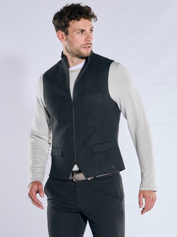 emilio adani Herren Sakko-Weste mit Zipper Grau slim fit uni von emilio adani