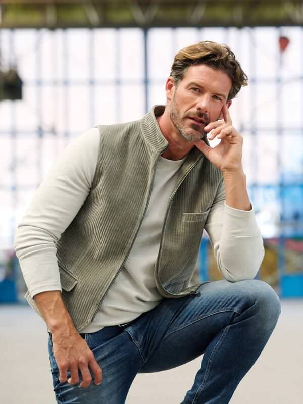 emilio adani Herren Sakko-Weste mit Zipper Türkis slim fit uni von emilio adani