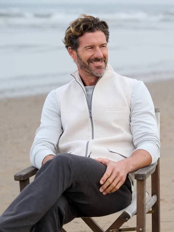 emilio adani Herren Sakko-Weste mit Zipper Weiß slim fit uni von emilio adani